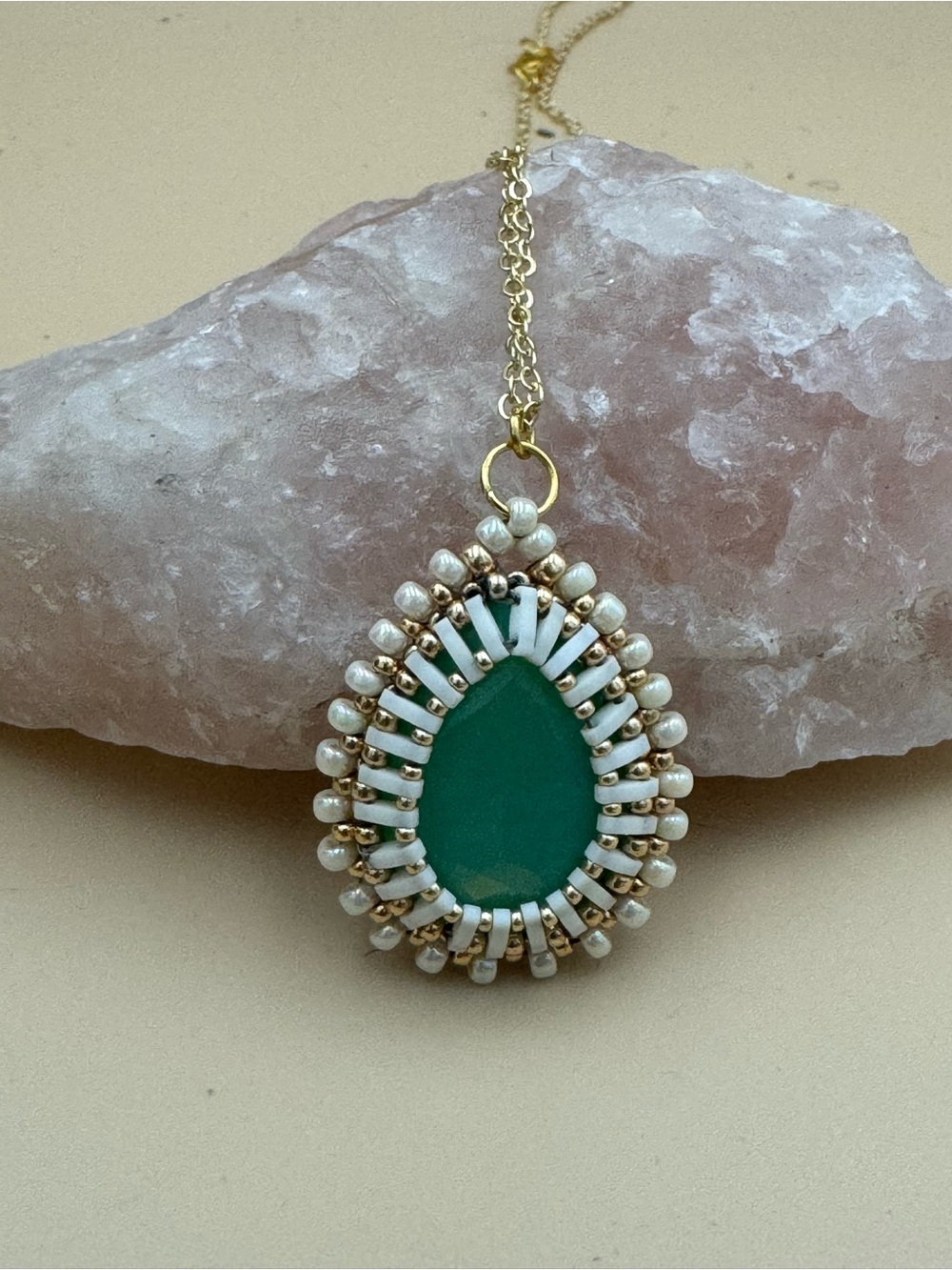 Green Teardrop Pearl Halo Pendant Necklace - Women Jewelry. 145